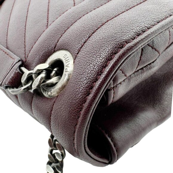 Yves Saint Laurent  Envelope Large Mixed Matelasse Leather Shoulder Bag Burgundy - Picture 7 of 16